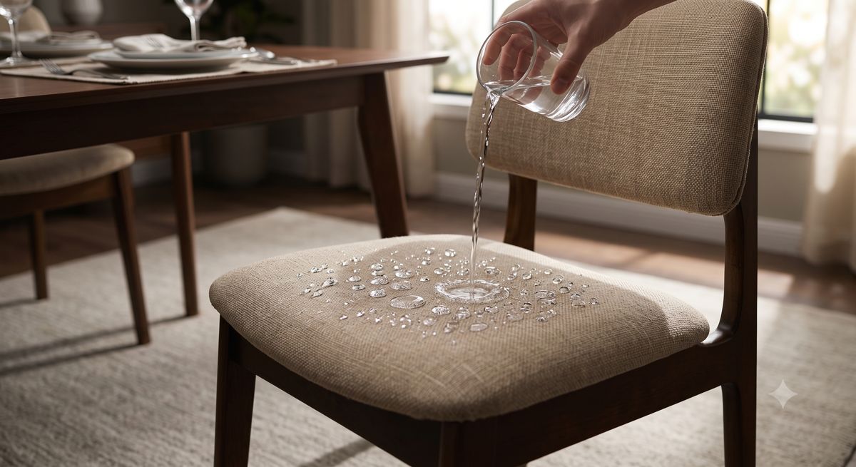 Cadeiras estofadas de sala de jantar com proteção impermeabilizante aplicada