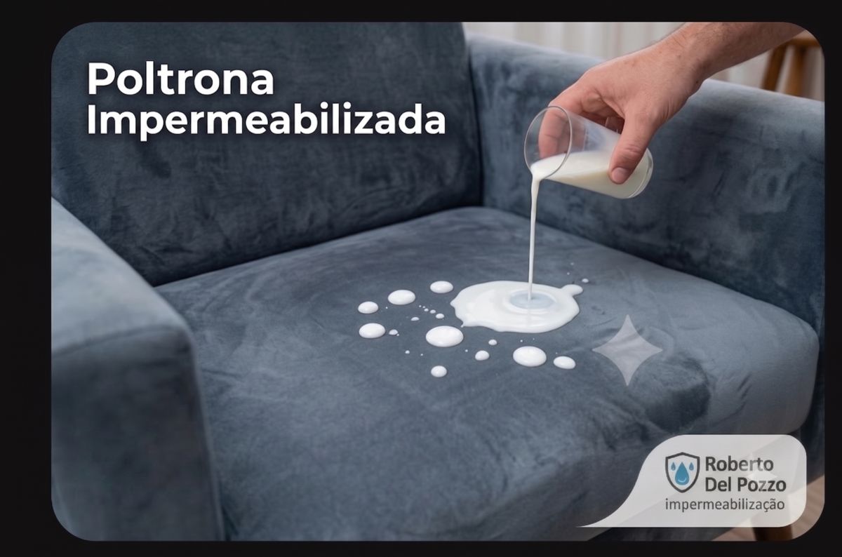 Poltrona impermeabilizada com líquido em gotas na superfície